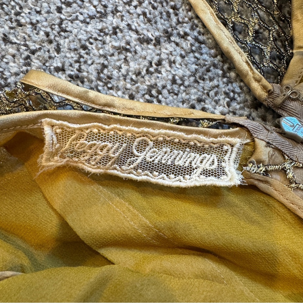 NWT Vintage Custom Peggy Jennings Gown Gold Sequin Crochet & Silk Elegant Dress - Picture 13 of 17